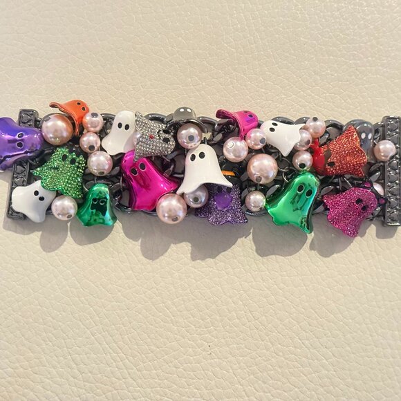 NWT Betsey Johnson Halloween Ghost Charm statement Bracelet Pearls & Charms $168 - Picture 1 of 6